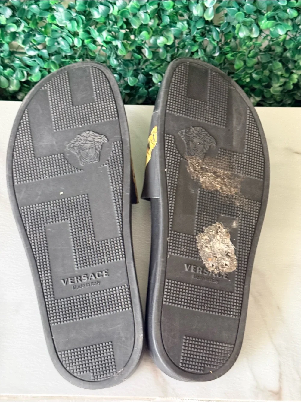 Versace Black & Gold Chain Print Slide Sandals Size 42